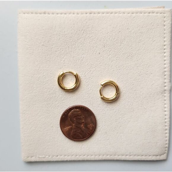 Chunky Small Gold Hoop Earrings 925 - Picture 2 of 4